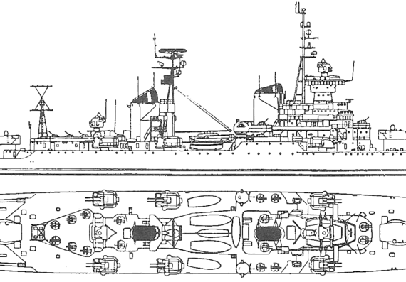 Крейсер СССР - Oktyabrskaya Revolutsia 1968 [Sverdlov-class Cruiser] - чертежи, габариты, рисунки